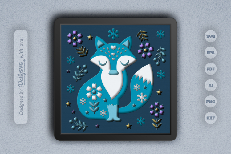 Winter Fox Floral Folk Art Layered Papercut