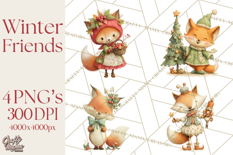 Festive Animals Clipart, Watercolor Critters Digital PNG