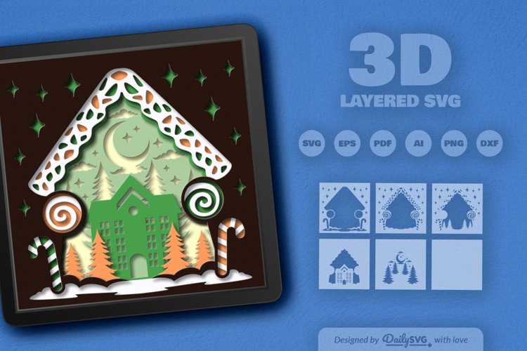 Winter Ginger Bread Mansion Layered Papercut