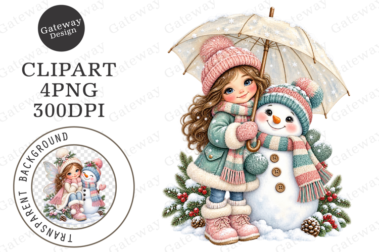 Winter Girl Snowman Clipart PNG
