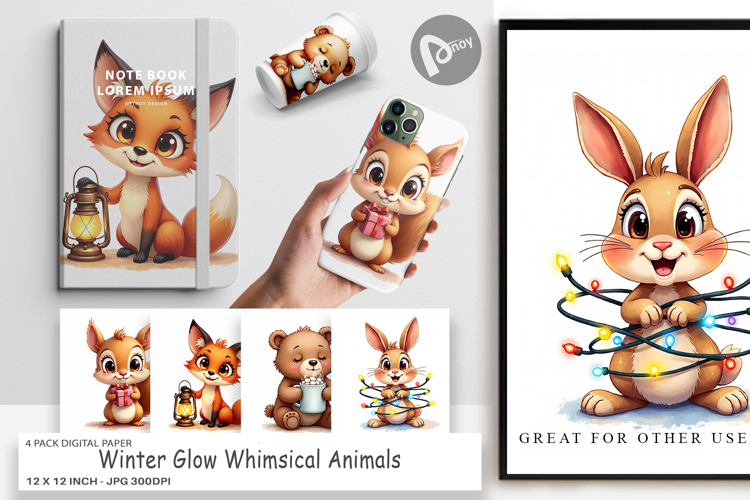 Winter Glow Animals Digital Paper