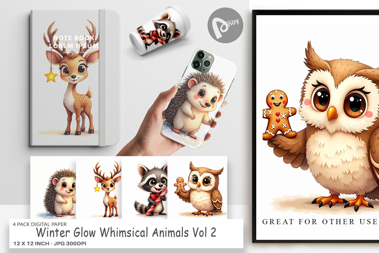 Winter Glow Animals Digital Paper