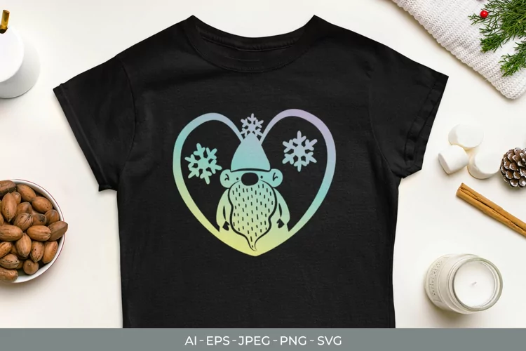 Winter Gnome in Heart with Gradient Color SVG