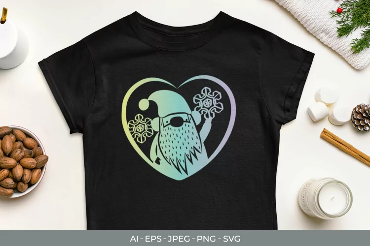 Winter Gnome in Heart with Gradient Color SVG