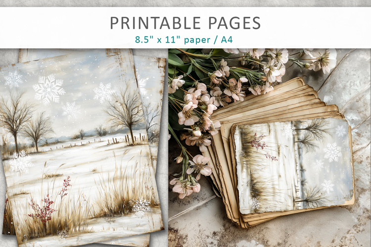 winter junk journal, winter scrapbook pages