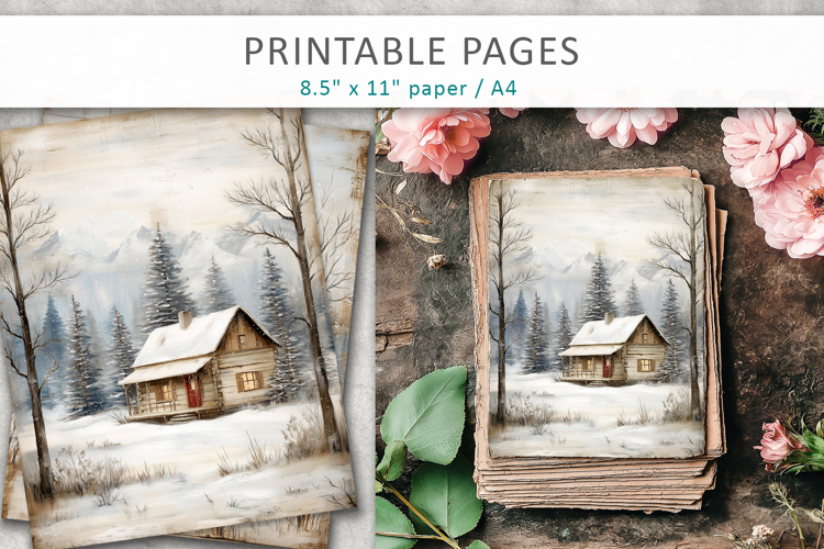 winter junk journal, textured winter pages