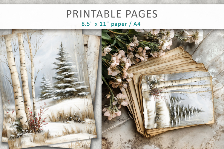 winter junk journal, woodland winter paper