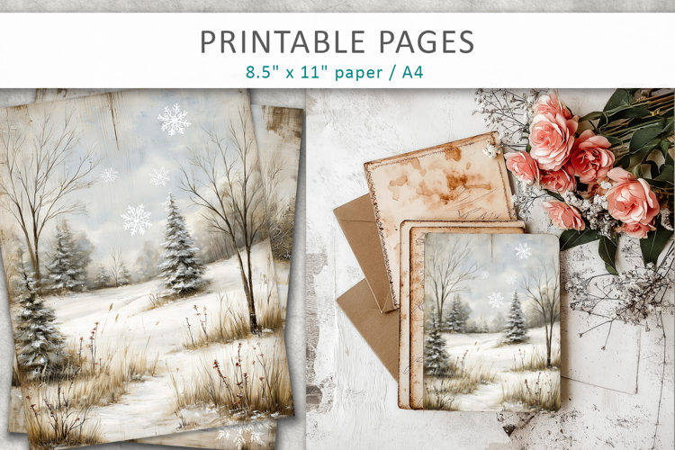 winter junk journal, printable pages