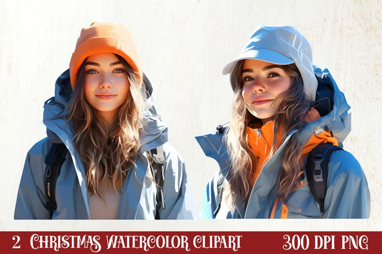 Winter Hiking Clipart Sublimation, Christmas PNG