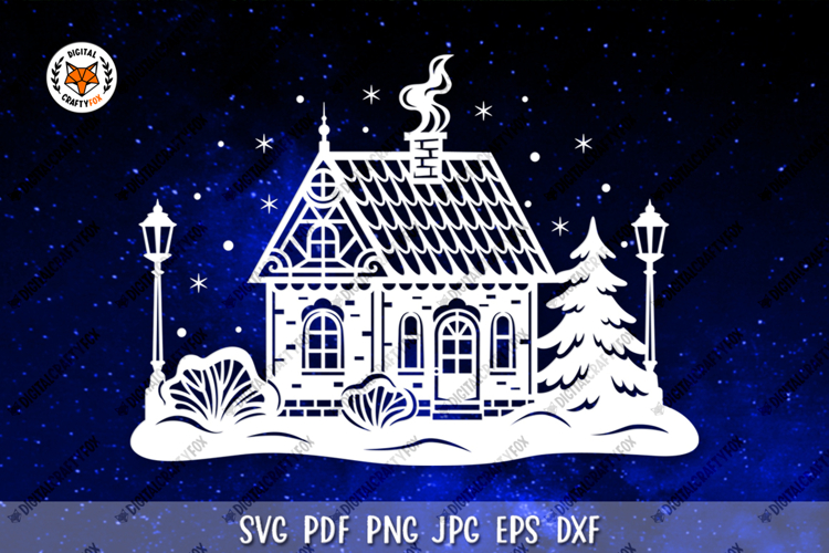 Winter House Paper Cut SVG, Christmas House Silhouette