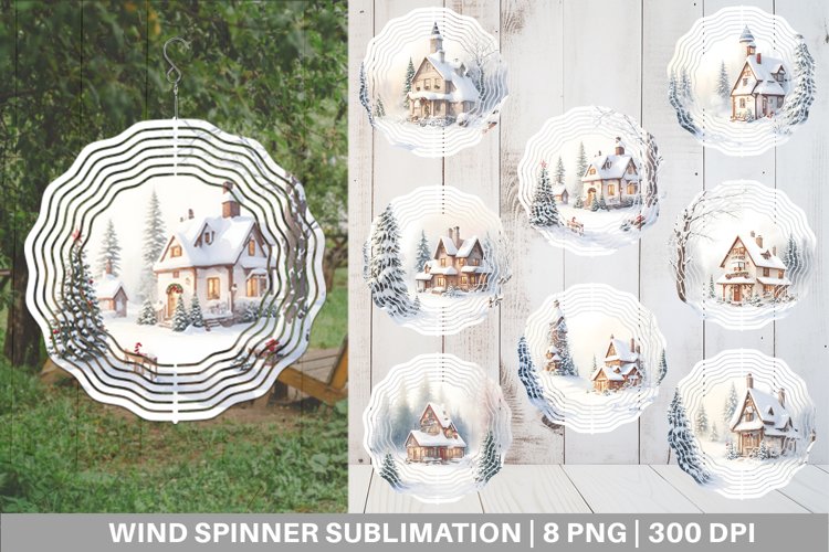 Watercolor Texture Winter House Wind Spinner | Sublimation S