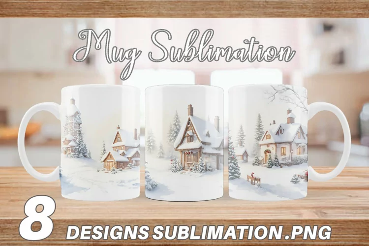 Watercolor Texture Winter House Mug sublimation design