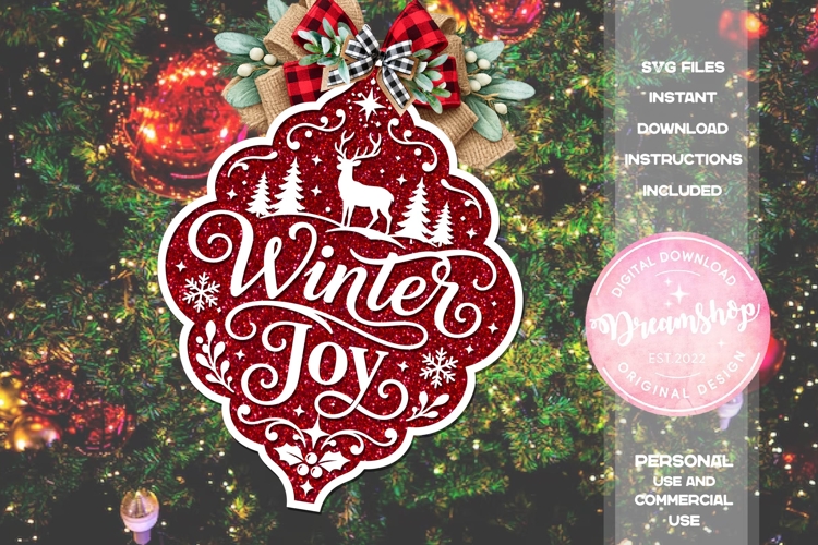 Winter Joy Reindeer Ornament SVG