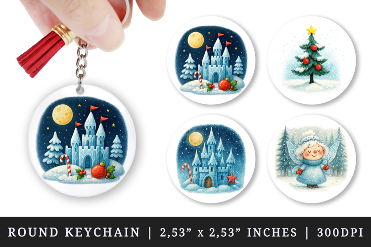 Winter round keychain pintable sublimation design png