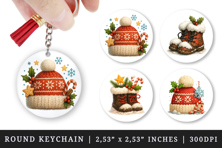 Winter round keychain pintable sublimation design png