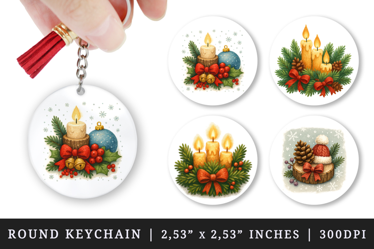 Winter round keychain pintable sublimation design png