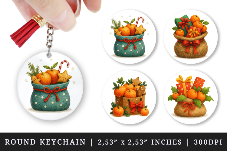 Winter round keychain pintable sublimation design png