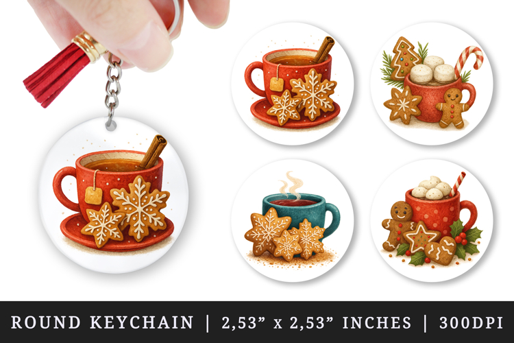 Winter round keychain pintable sublimation design png
