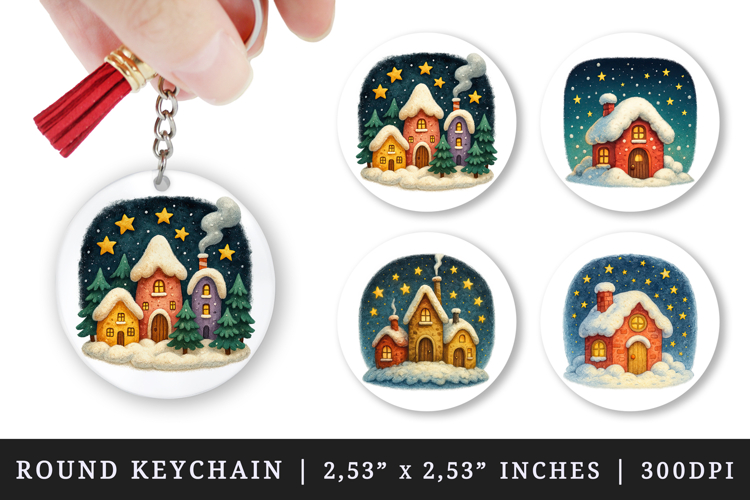 Winter round keychain pintable sublimation design png