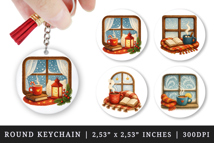 Winter round keychain pintable sublimation design png