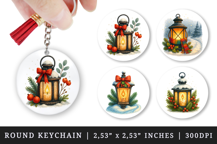 Winter round keychain pintable sublimation design png