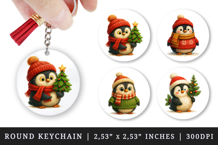 Winter round keychain pintable sublimation design png
