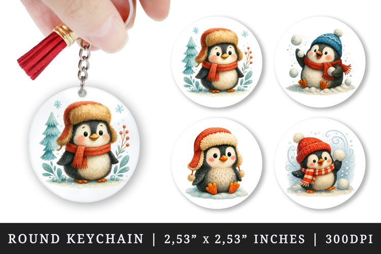 Winter round keychain pintable sublimation design png