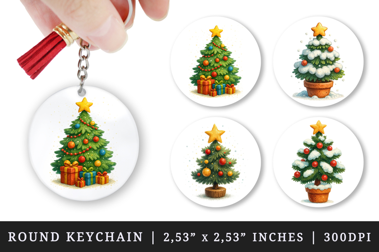 Winter round keychain pintable sublimation design png