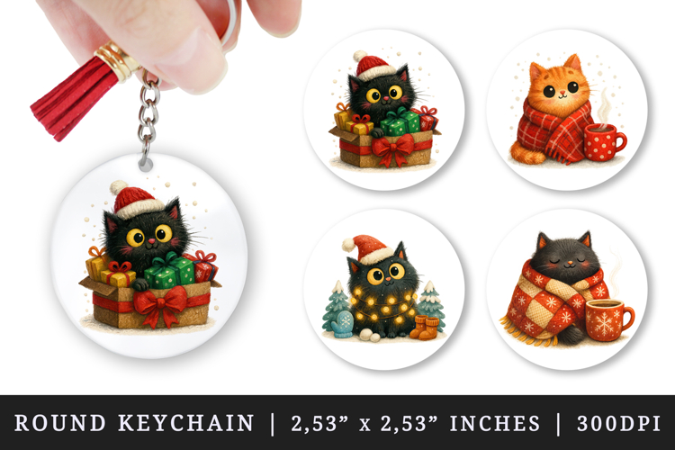 Winter round keychain pintable sublimation design png