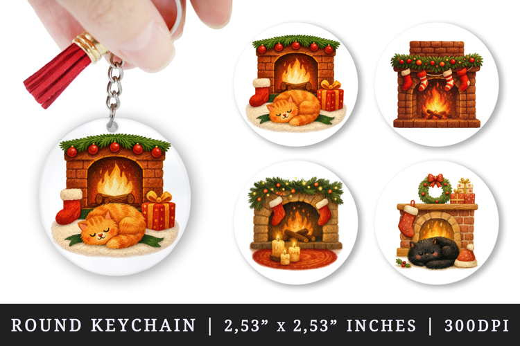 Winter round keychain pintable sublimation design png