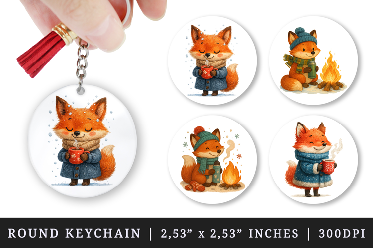 Winter round keychain pintable sublimation design png
