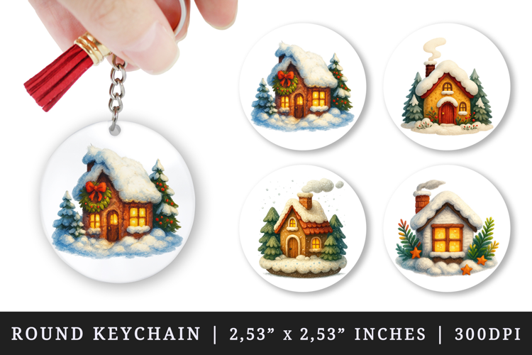 Winter round keychain pintable sublimation design png