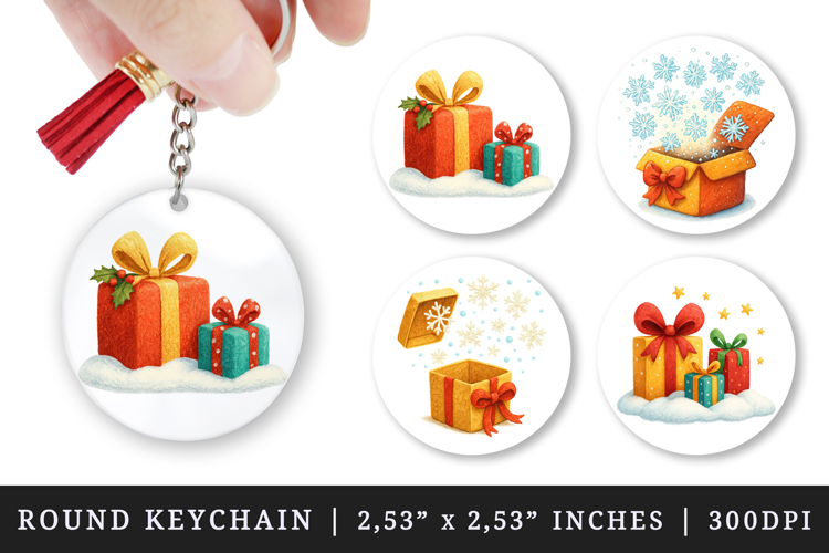 Winter round keychain pintable sublimation design png