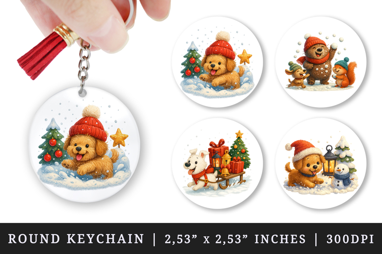 Winter round keychain pintable sublimation design png