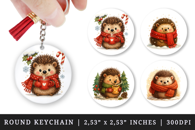 Winter round keychain pintable sublimation design png