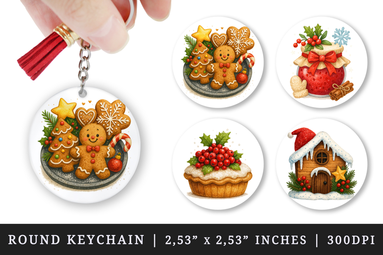 Winter round keychain pintable sublimation design png