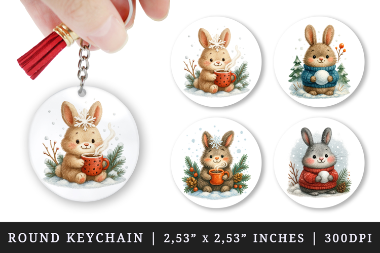 Winter round keychain pintable sublimation design png