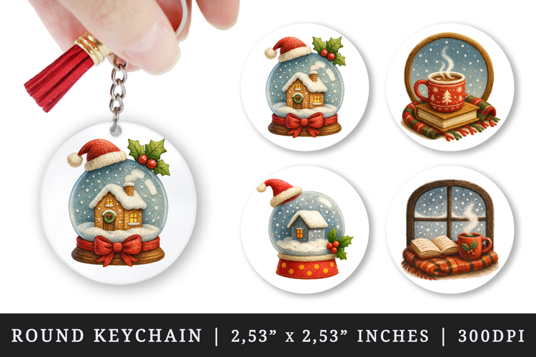 Winter round keychain pintable sublimation design png