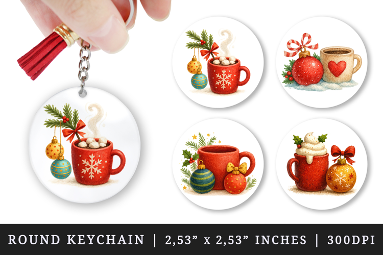 Winter round keychain pintable sublimation design png