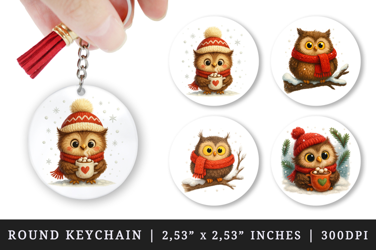 Winter round keychain pintable sublimation design png