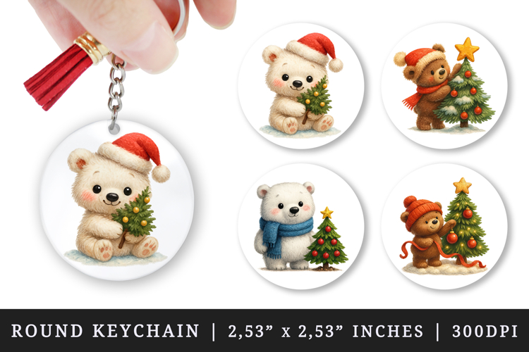Winter round keychain pintable sublimation design png