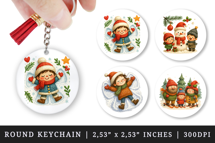 Winter round keychain pintable sublimation design png