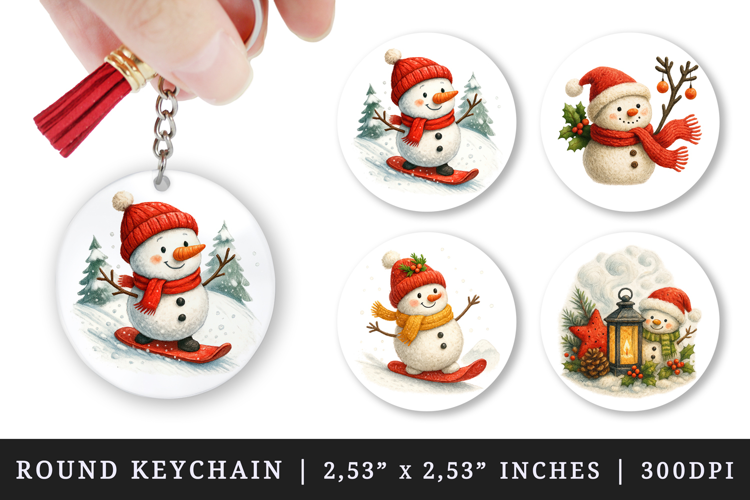 Winter round keychain pintable sublimation design png