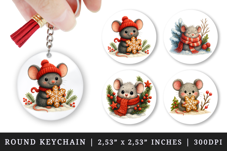 Winter round keychain pintable sublimation design png