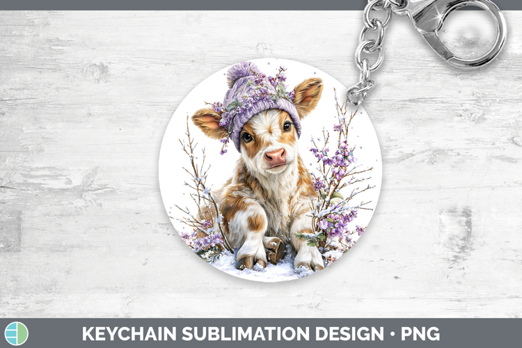 Cow Winter Knit Hat Keychain Sublimation Design