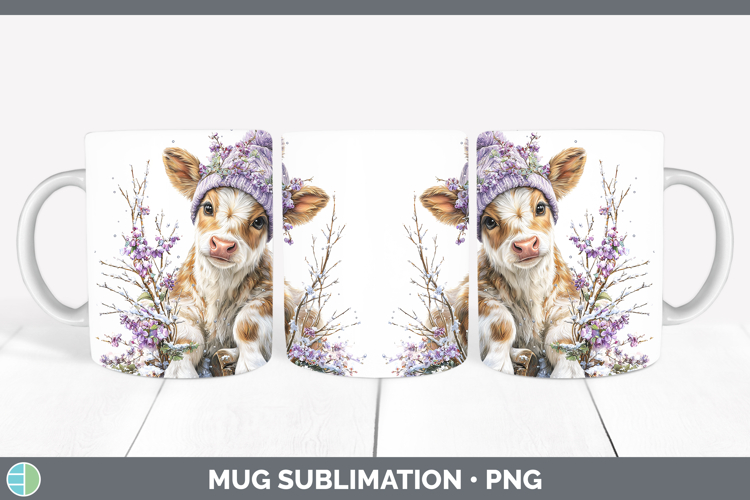 Cow Winter Knit Hat Mug Wrap Sublimation Design