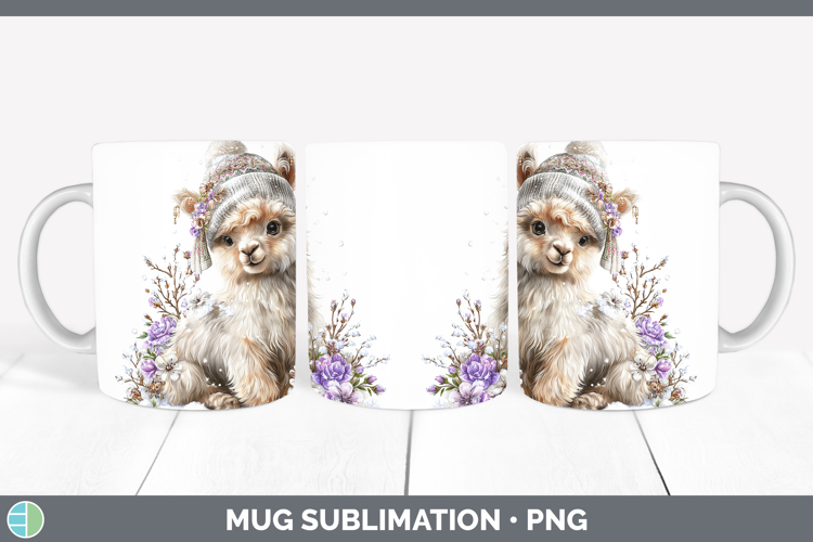 LLama Winter Knit Hat Mug Wrap Sublimation Design