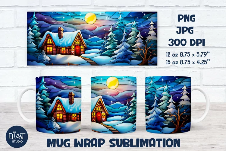 Winter Landscape Mug Sublimation | Winter Mug Wrap Design