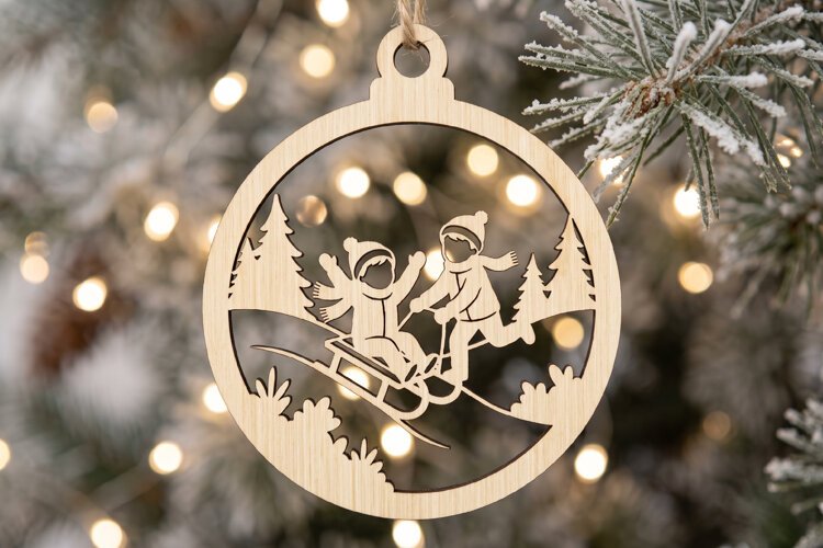 Winter Landscape Ornament SVG Laser Cut Wood Decoration example image 1