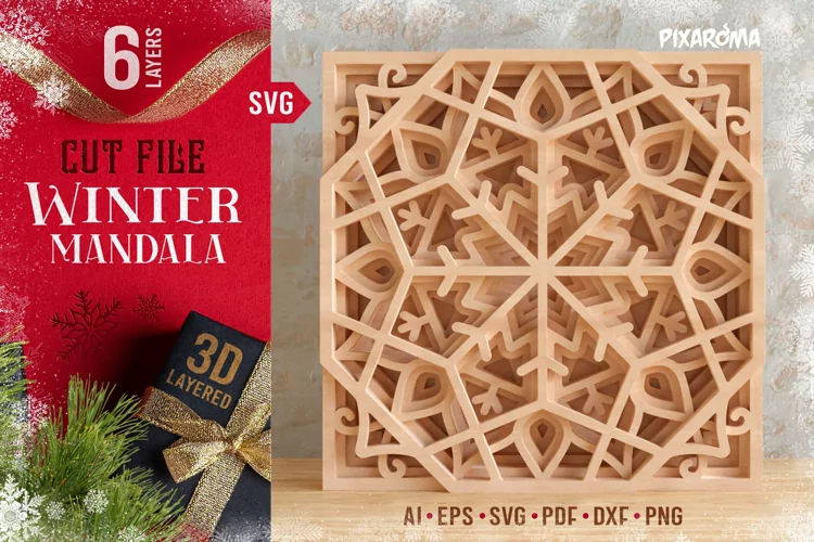 Winter Mandala 3D Layered | Christmas Ornament SVG Cut File